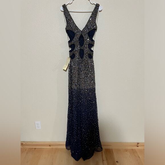Jasz Couture 6215 navy blue ombre fully beaded cutout prom dress NEW 2 - Picture 5 of 8